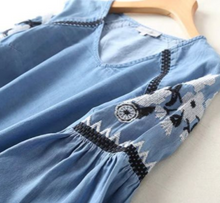 Embroidered Trumpet Sleeved Denim Top