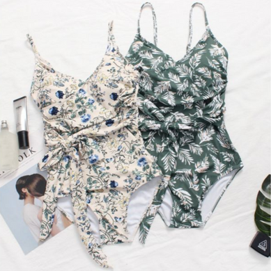Tropical Waist-Tie Bathing Suit