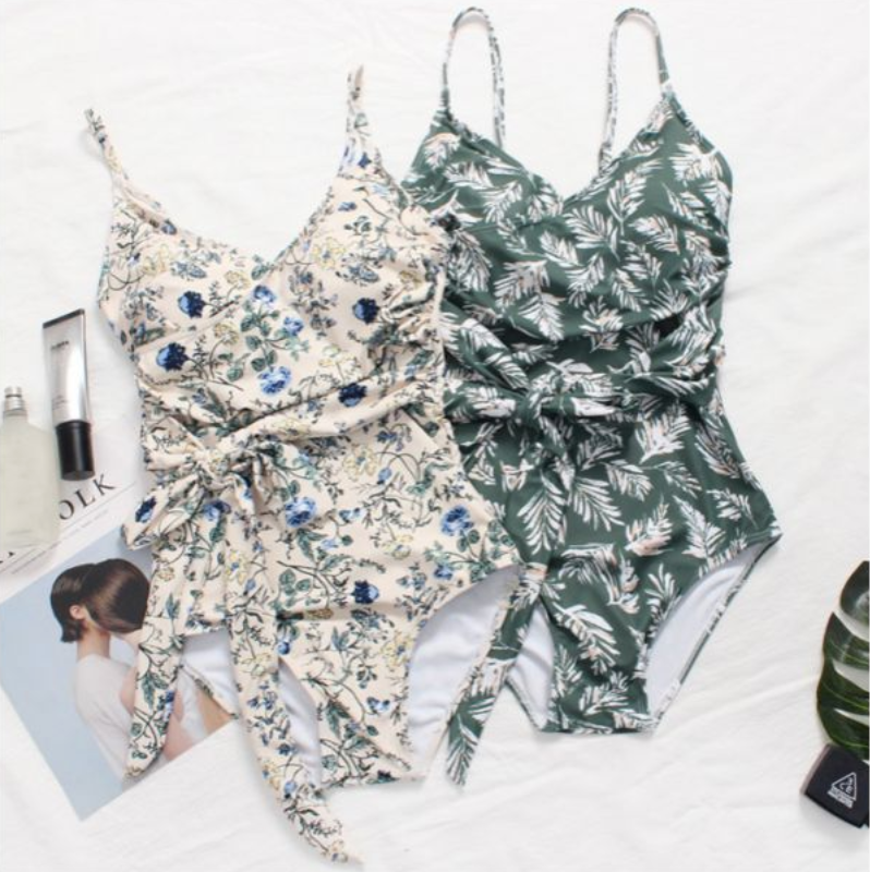 Tropical Waist-Tie Bathing Suit