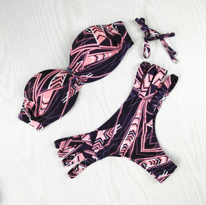 Aztec Print Beaded Tube Bikini Set