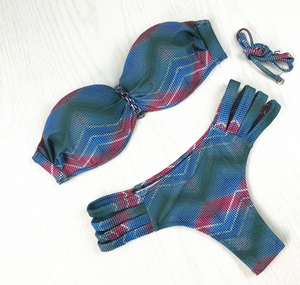 Aztec Print Beaded Tube Bikini Set
