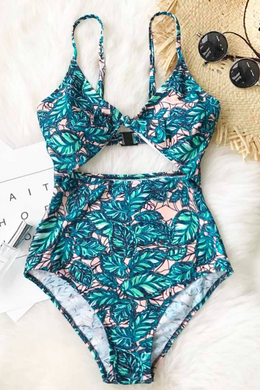 Ribbon-Tie Hollow-Cut Swimsuit
