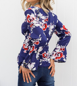Floral Print Waist-Tie Blouse