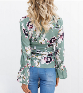 Floral Print Waist-Tie Blouse