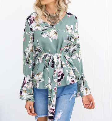 Floral Print Waist-Tie Blouse