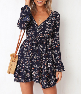 Floral Drawstring Waist Dress