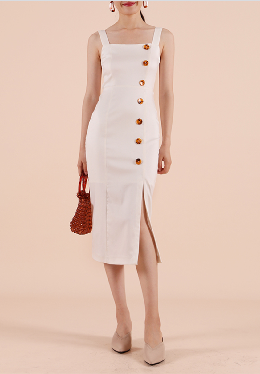 Buttoned Slit Midi Dress [PREMIUM]
