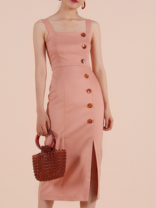 Buttoned Slit Midi Dress [PREMIUM]