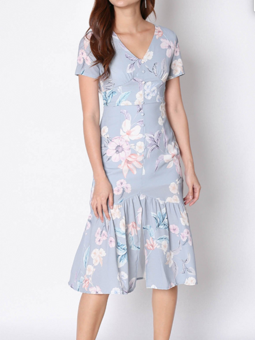 Floral Flutter-Hem Midi