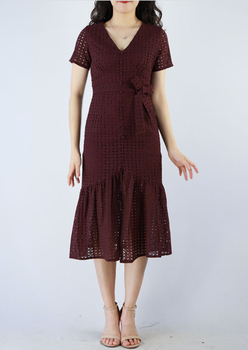 Crochet Waist-Tie Midi Dress