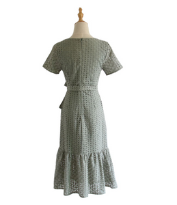 Crochet Waist-Tie Midi Dress