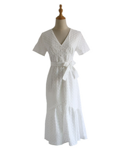 Crochet Waist-Tie Midi Dress