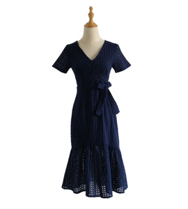 Crochet Waist-Tie Midi Dress