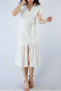 Crochet Waist-Tie Midi Dress