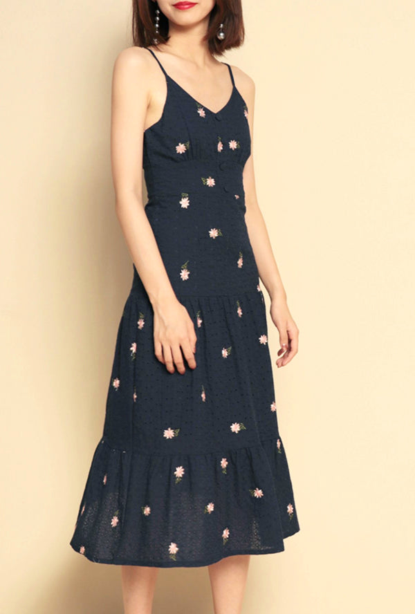 Floral Embroidered Crochet Midi Dress