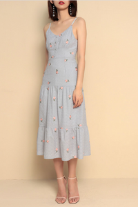 Floral Embroidered Crochet Midi Dress