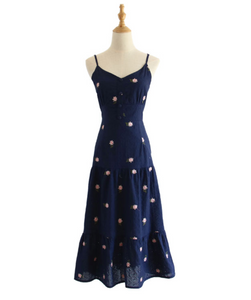 Floral Embroidered Crochet Midi Dress