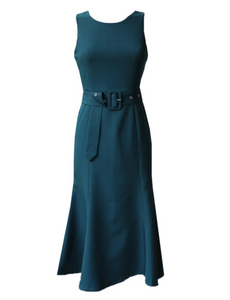 Belted Fishtail-Skirt Midi Dress [PREMIUM]