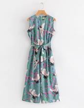 Crane Print Sleeveless Midi Jumpsuit