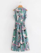 Crane Print Sleeveless Midi Jumpsuit