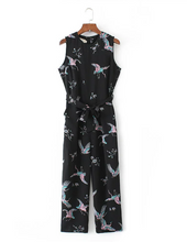 Crane Print Sleeveless Midi Jumpsuit