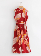Crane Print Sleeveless Midi Jumpsuit