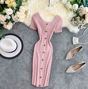 Basic Knitted Buttoned Dress [BACKORDER]