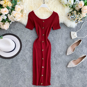 Basic Knitted Buttoned Dress [BACKORDER]