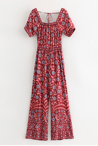 Retro-Print Low-Back Jumpsuit