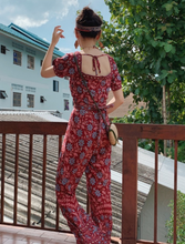 Retro-Print Low-Back Jumpsuit