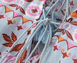 Double-Ribbon Printed Tunic Blouse