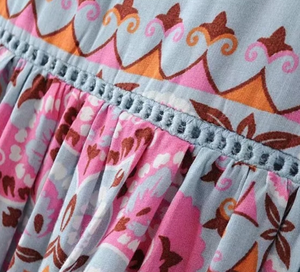 Double-Ribbon Printed Tunic Blouse