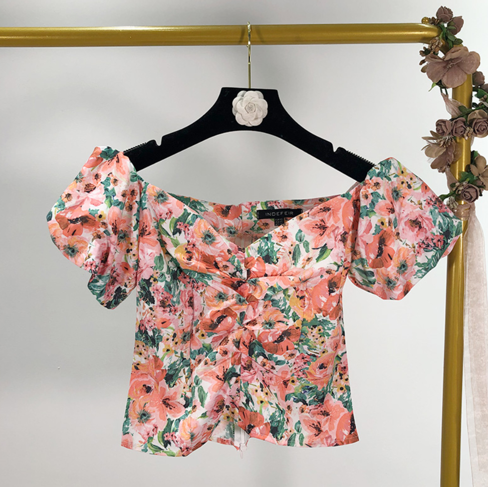 Floral Sweetheart-Neckline Top