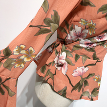 Trumpet-Sleeved Floral Wrap Top