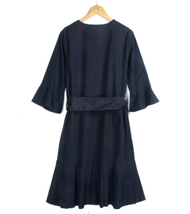 Embroidered V-Neck Waist-Tie Dress