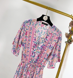 Printed Drawstring-Waist Midi Dress