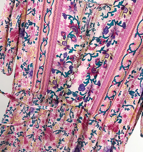 Printed Drawstring-Waist Midi Dress