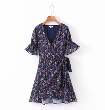 Trumpet Sleeved Floral Wrap Dress