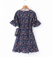 Trumpet Sleeved Floral Wrap Dress
