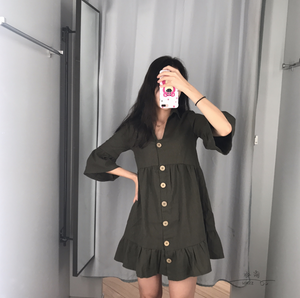 Single-Breasted Buttoned Shift Dress