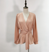Double-Breasted Blouse with Waist-Belt