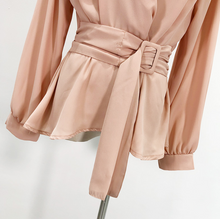 Double-Breasted Blouse with Waist-Belt