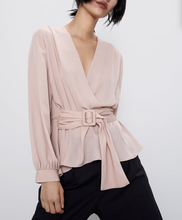 Double-Breasted Blouse with Waist-Belt