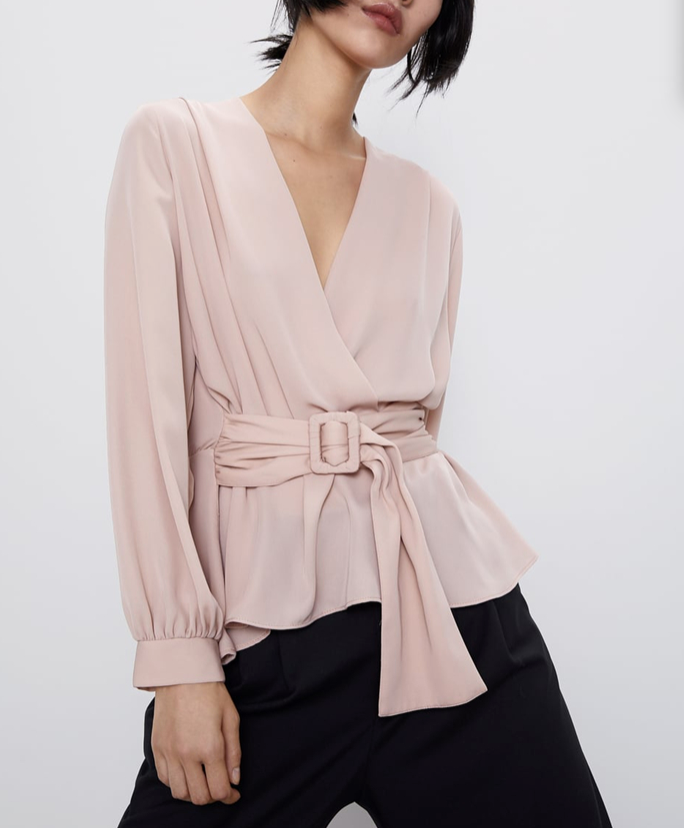 Double-Breasted Blouse with Waist-Belt