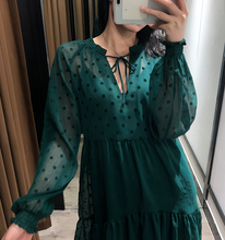 Gathered Collar Polka Dot Dress