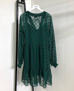 Gathered Collar Polka Dot Dress