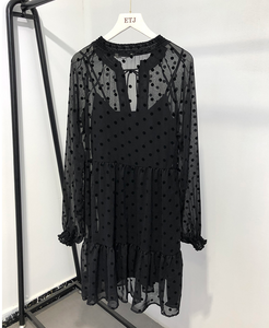 Gathered Collar Polka Dot Dress