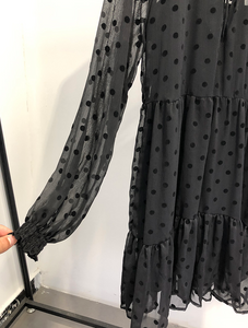 Gathered Collar Polka Dot Dress