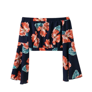 Floral Bell-Sleeved Crop Top