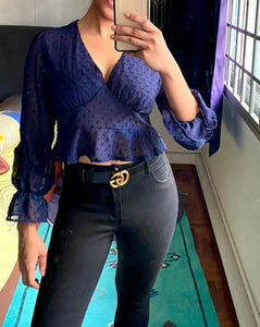 Textured V-neck Crop Top